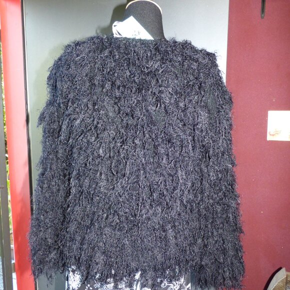 QUIRKY GOTH VAMPIRE 80'S STY TRUE BLACK SHAGGY 1 HOOK CLOSURE CARDIGAN JACKET OS - Picture 3 of 13